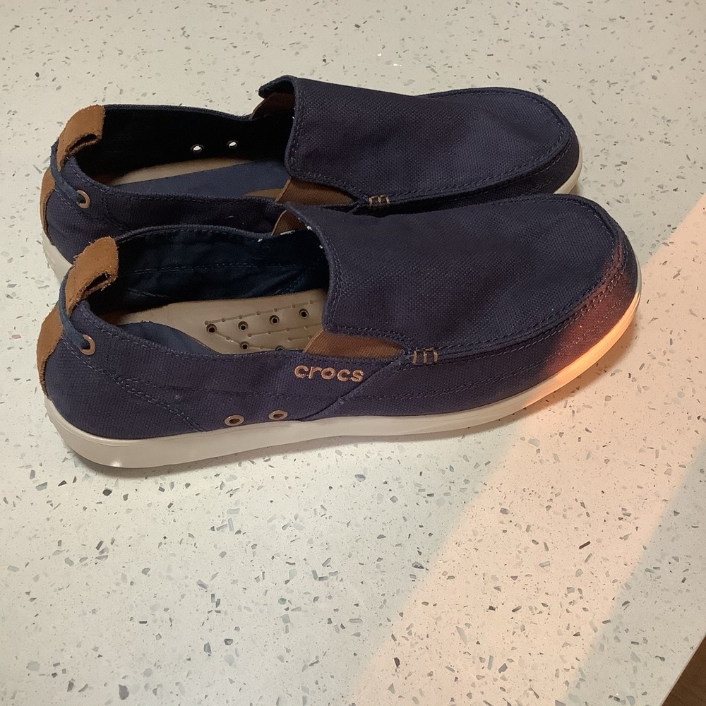 CROCS Santa Cruz Men's 15 Slip On Canvas Loafers Blue Casual Comfort Shoes